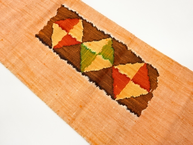 手織り真綿紬縞に菱模様織出し名古屋帯